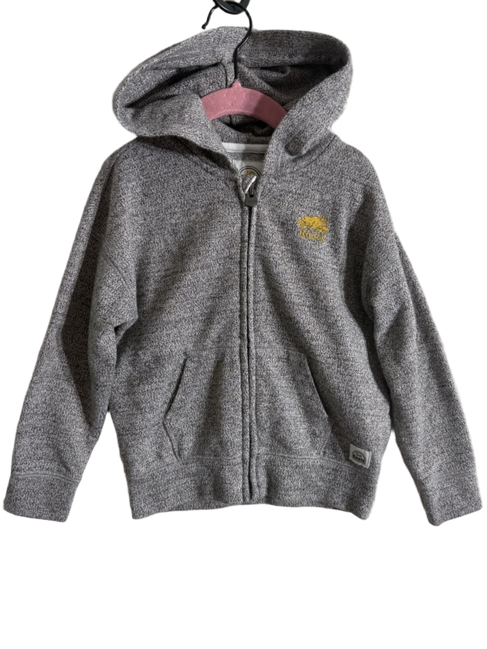Roots Kids Gold Logo Zip Grey Hoodie Size 5 50th Anniversary